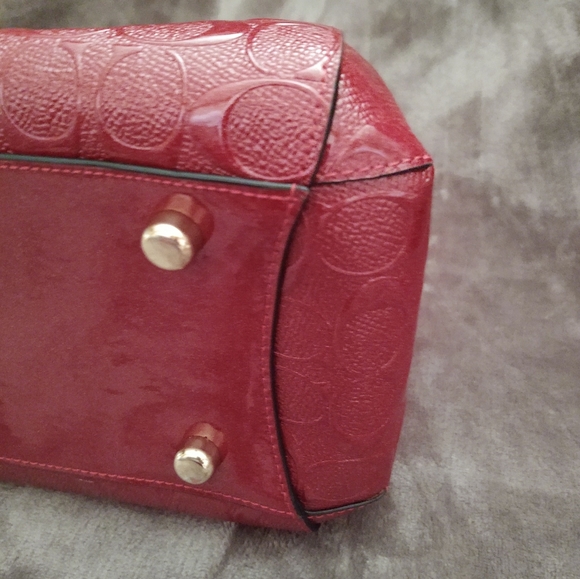 Coach #55451 Margot Red Signature Debossed Patent Leather Carryall Purse Handbag - Picture 7 of 12